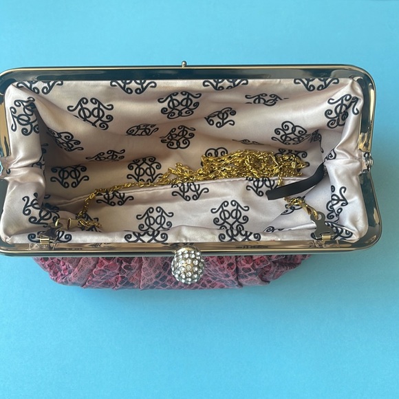 Jessica Simpson Pink and Red snake skin top-latch clutch purse - Picture 3 of 10